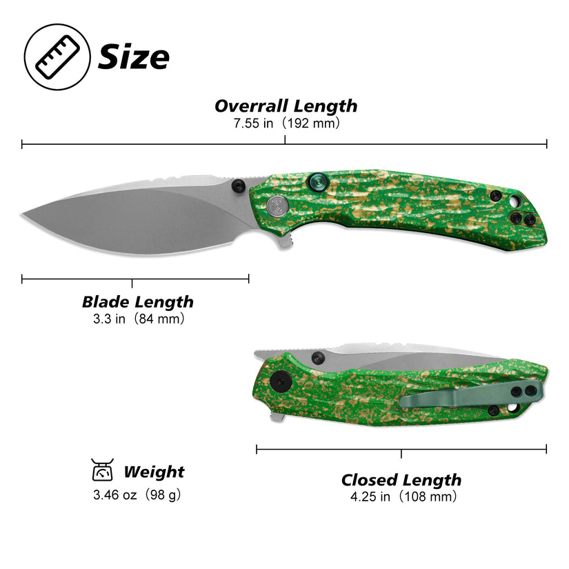 Miguron Celora - 3.3" 19C27 Stonewash Blade, Aluminium Lacquer Craft Green Handle