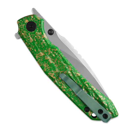 Miguron Celora - 3.3" 19C27 Stonewash Blade, Aluminium Lacquer Craft Green Handle