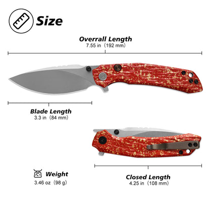 Miguron Celora - 3.3" 19C27 Stonewash Blade, Aluminium Lacquer Craft Red Handle
