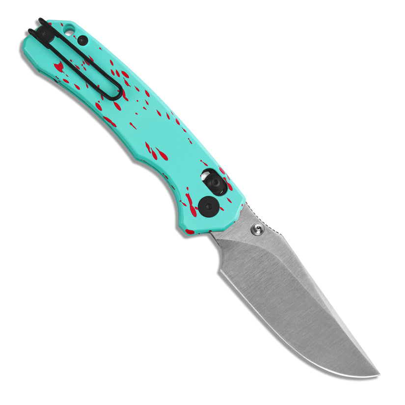 Miguron Thaly - 3.11" D2 Satin Blade, Blue/Red Aluminium Handle