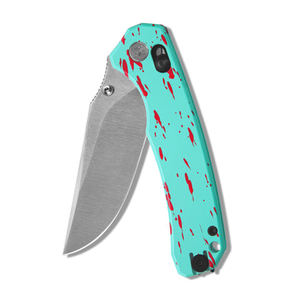 Miguron Thaly - 3.11" D2 Satin Blade, Blue/Red Aluminium Handle