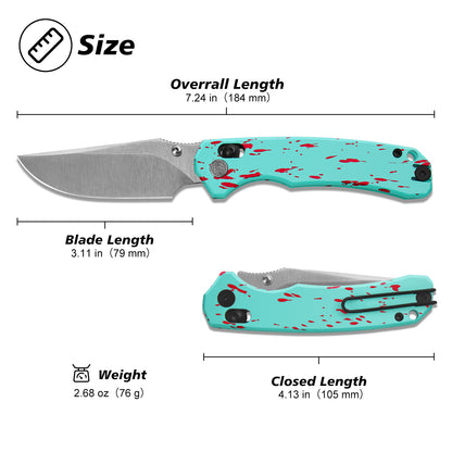 Miguron Thaly - 3.11" D2 Satin Blade, Blue/Red Aluminium Handle