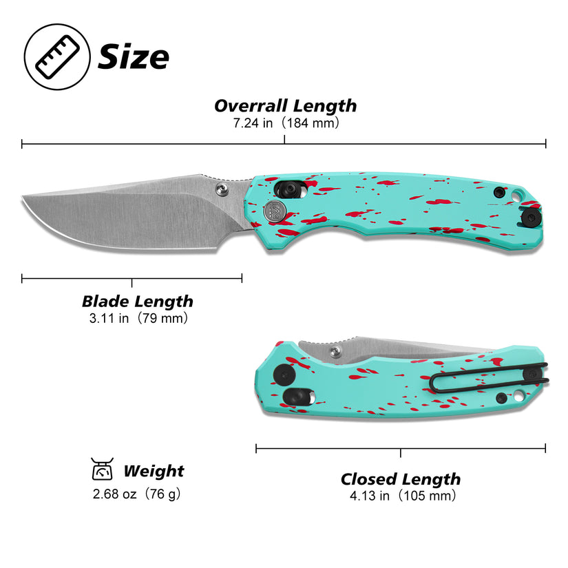 Miguron Thaly - 3.11" D2 Satin Blade, Blue/Red Aluminium Handle
