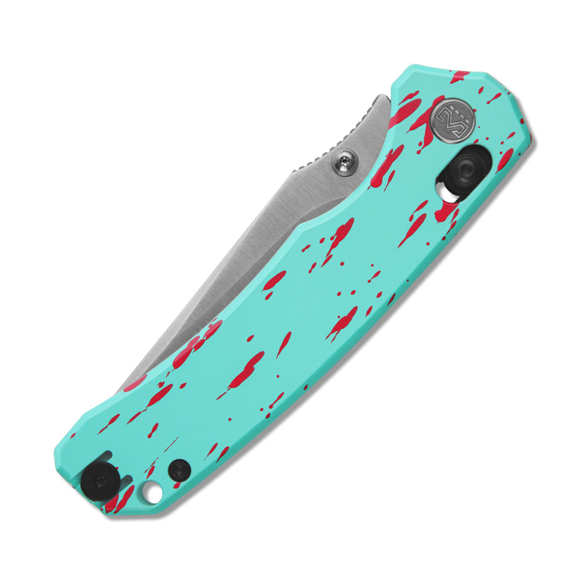 Miguron Thaly - 3.11" D2 Satin Blade, Blue/Red Aluminium Handle