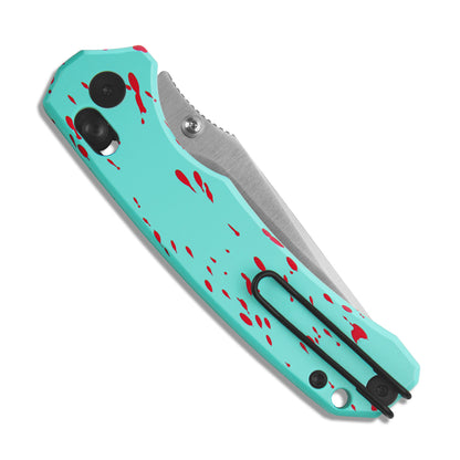 Miguron Thaly - 3.11" D2 Satin Blade, Blue/Red Aluminium Handle