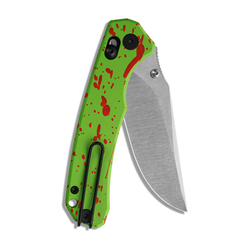 Miguron Thaly - 3.11" D2 Satin Blade, Green/Red Aluminium Handle