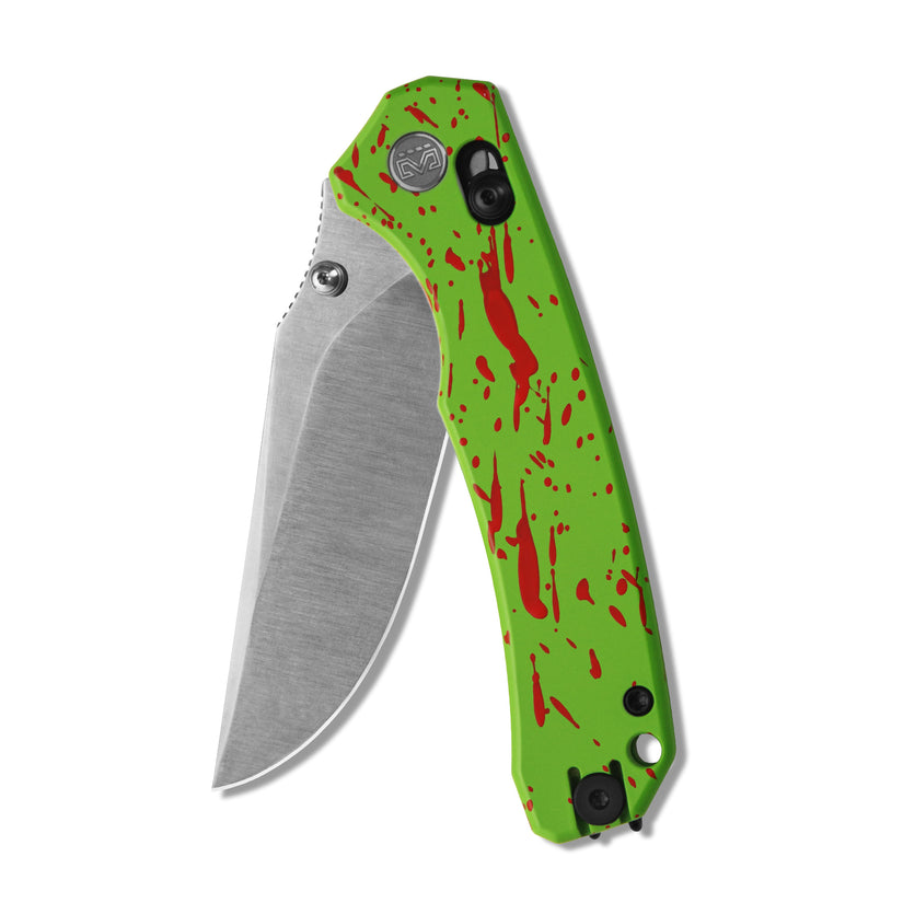 Miguron Thaly - 3.11" D2 Satin Blade, Green/Red Aluminium Handle