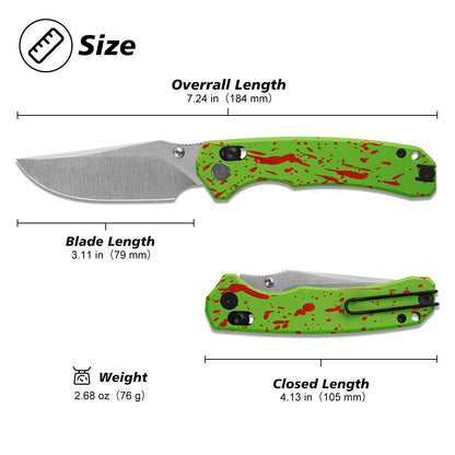 Miguron Thaly - 3.11" D2 Satin Blade, Green/Red Aluminium Handle