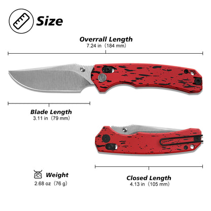 Miguron Thaly - 3.11" D2 Satin Blade, Red/Black Aluminium Handle