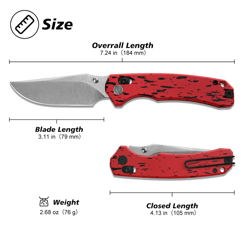 Miguron Thaly - 3.11" D2 Satin Blade, Red/Black Aluminium Handle
