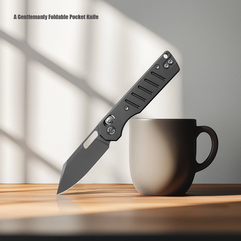 Miguron Gatov - 2.81" D2 Dark Grey PVD Blade, Dark Grey PVD Aluminium Handle