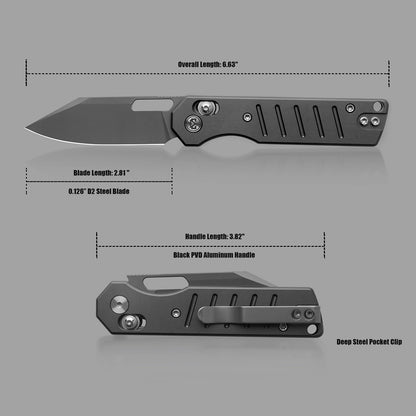 Miguron Gatov - 2.81" D2 Dark Grey PVD Blade, Dark Grey PVD Aluminium Handle