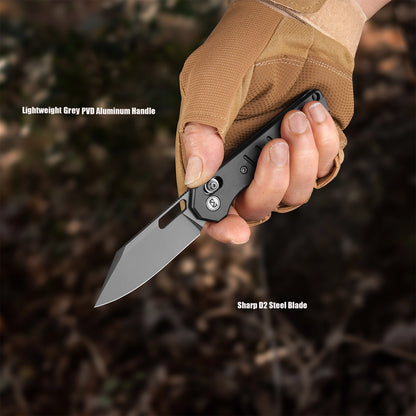 Miguron Gatov - 2.81" D2 Dark Grey PVD Blade, Dark Grey PVD Aluminium Handle