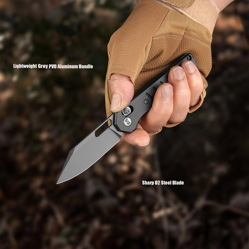 Miguron Gatov - 2.81" D2 Dark Grey PVD Blade, Dark Grey PVD Aluminium Handle