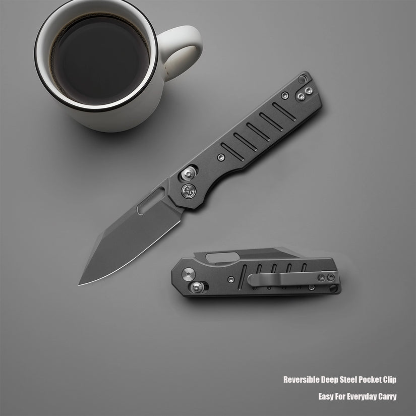 Miguron Gatov - 2.81" D2 Dark Grey PVD Blade, Dark Grey PVD Aluminium Handle