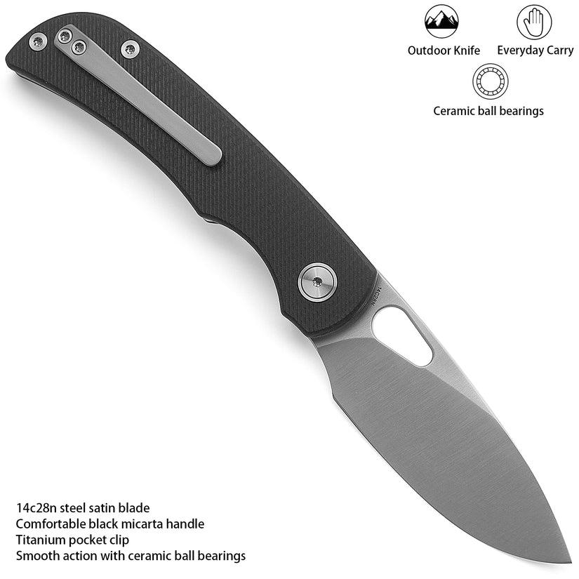 Miguron Knives Moyarl - 3.25" 14C28N Satin Blade, Black Micarta Handle