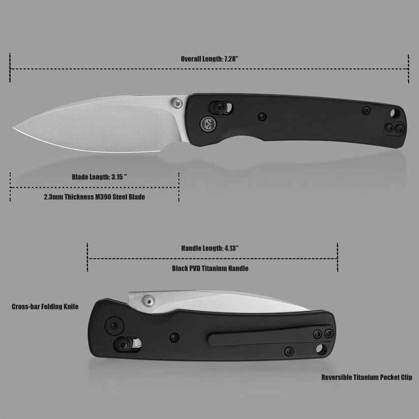 Miguron Vakor - 3.15" M390 Satin Blade, Black PVD Titanium Handle. MGR-633ABK
