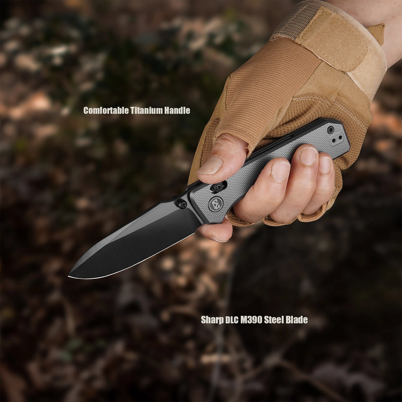 Miguron Vane II - 3.25" M390 DLC Hand Hollow Ground Rubbed Satin Blade, Dark Grey PVD Titanium Handle