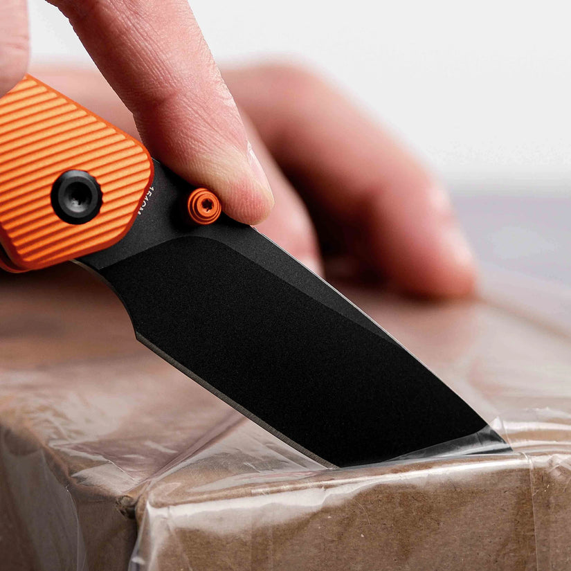 Vosteed Marten A1606 - 2.98" 154CM Black Stonewash Blade, Orange Aluminium Handle