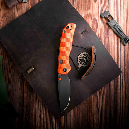 Vosteed Marten A1606 - 2.98" 154CM Black Stonewash Blade, Orange Aluminium Handle