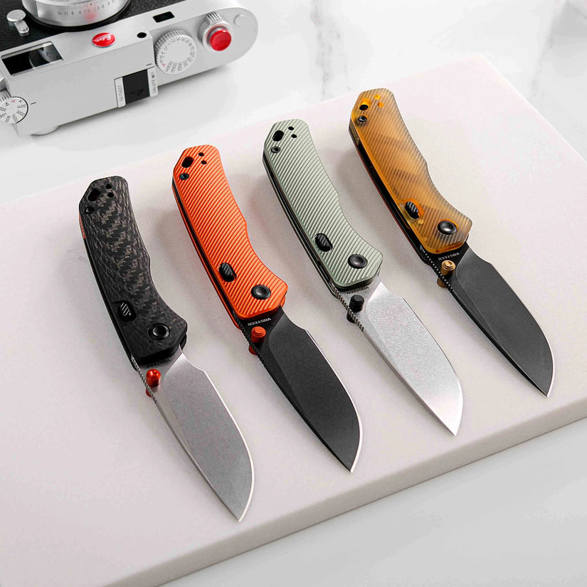 Vosteed Marten A1606 - 2.98" 154CM Black Stonewash Blade, Orange Aluminium Handle