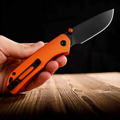 Vosteed Marten A1606 - 2.98" 154CM Black Stonewash Blade, Orange Aluminium Handle