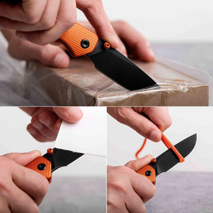 Vosteed Marten A1606 - 2.98" 154CM Black Stonewash Blade, Orange Aluminium Handle