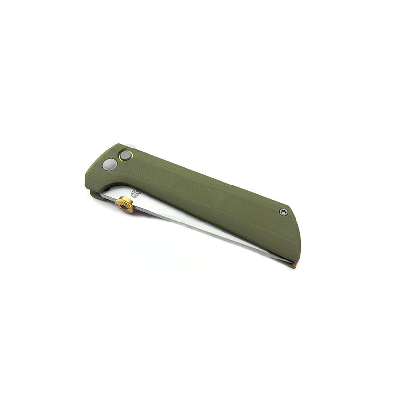 North Mountain Blade Chop 2 G10 Thumb Disk - 3.4" SLD-Magic Steel San Mai Tanto Blade, Green G10 Handle