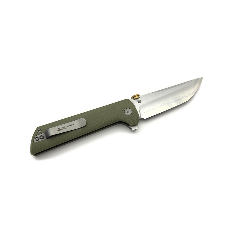 North Mountain Blade Chop 2 G10 Thumb Disk - 3.4" SLD-Magic Steel San Mai Tanto Blade, Green G10 Handle