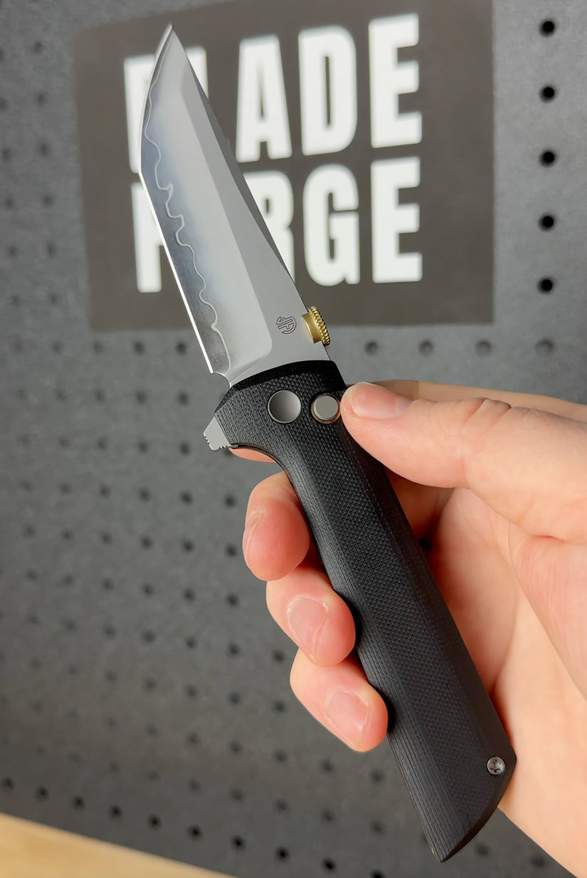 North Mountain Blade Chop 2 G10 Thumb Disk - 3.4" SLD-Magic Steel San Mai Tanto Blade, Black G10 Handle