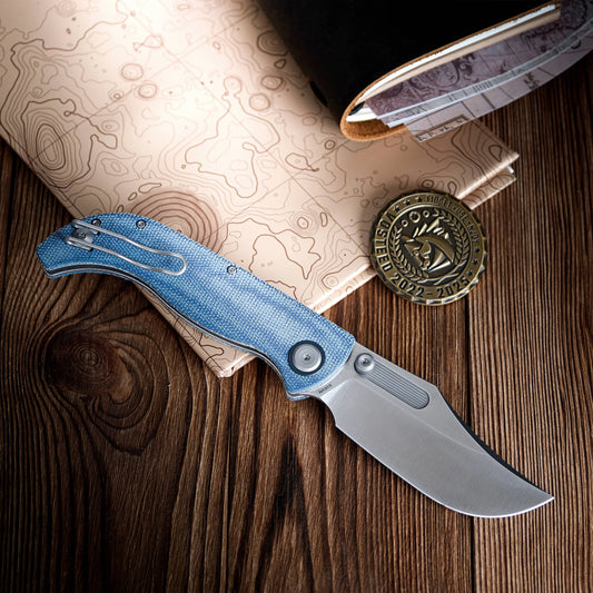 Vosteed Naga A3901 - 3.47" S35VN Satin Blade, Blue Micarta Handle
