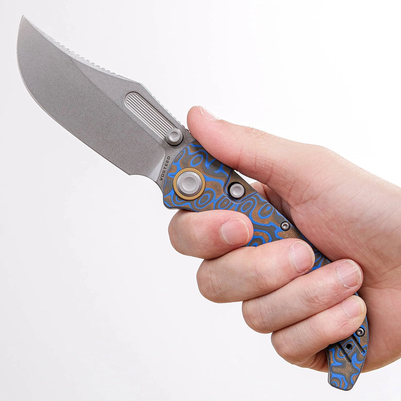 Vosteed Naga A3903 - 3.47" S35VN Stonewash Blade, Blue Ocean Micarta Handle