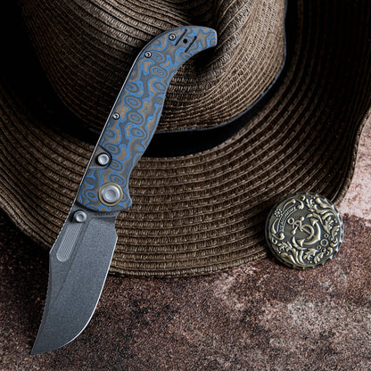 Vosteed Naga A3903 - 3.47" S35VN Stonewash Blade, Blue Ocean Micarta Handle