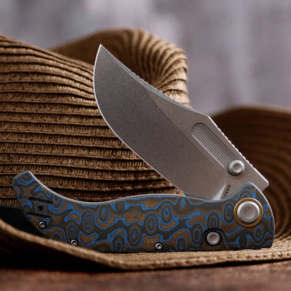 Vosteed Naga A3903 - 3.47" S35VN Stonewash Blade, Blue Ocean Micarta Handle