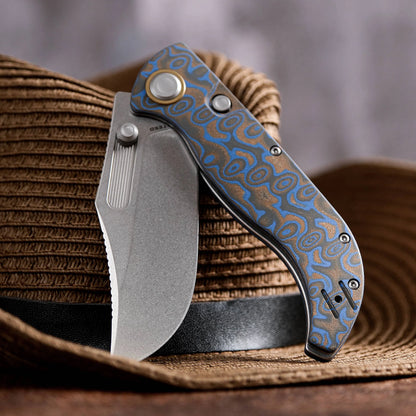Vosteed Naga A3903 - 3.47" S35VN Stonewash Blade, Blue Ocean Micarta Handle