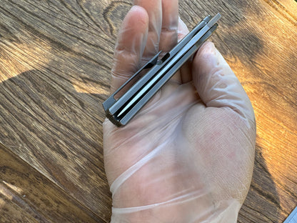 North Mountain Blade Kwaiken Salmon Layered Damascus - 3.4" ZDP-189 Core Steel Drop Point Blade, Titanium Handle