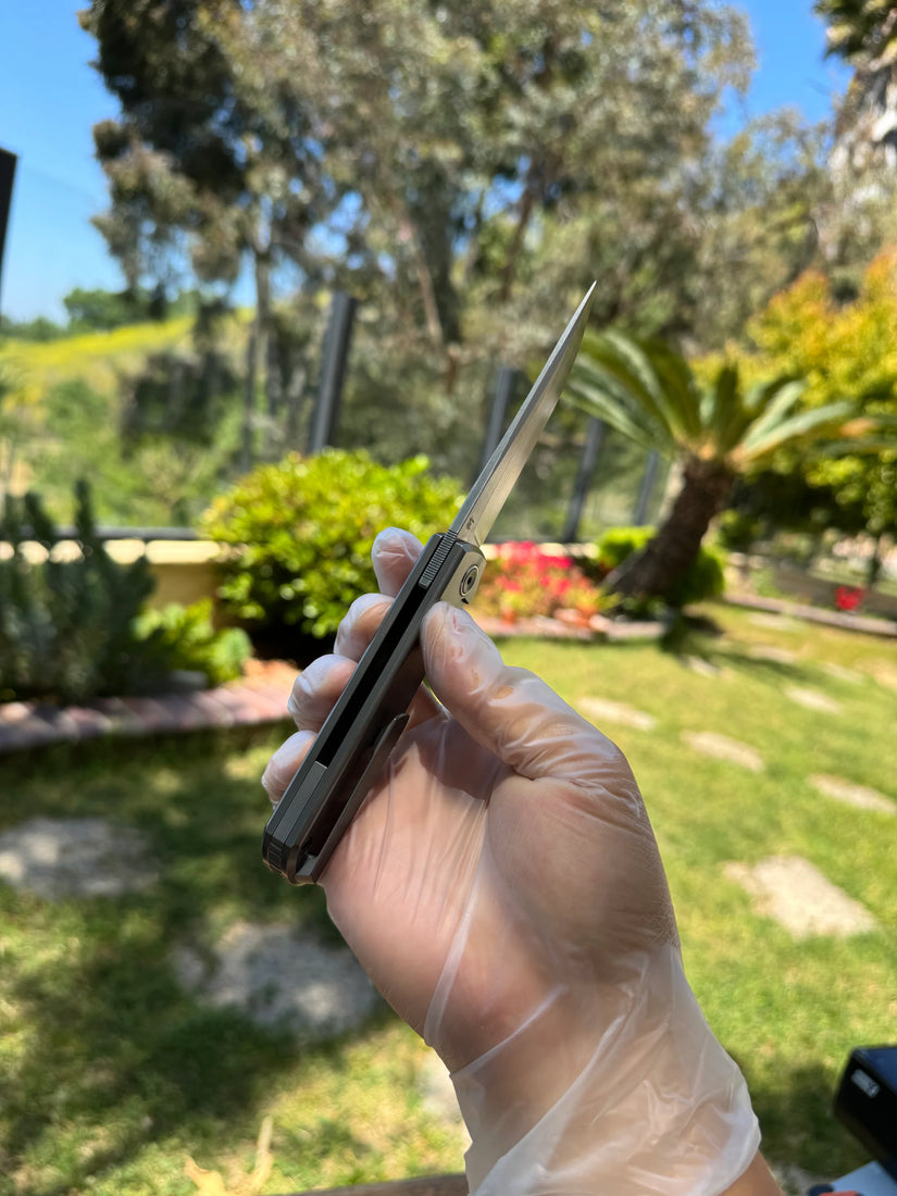 North Mountain Blade Kwaiken Salmon Layered Damascus - 3.4" ZDP-189 Core Steel Drop Point Blade, Titanium Handle