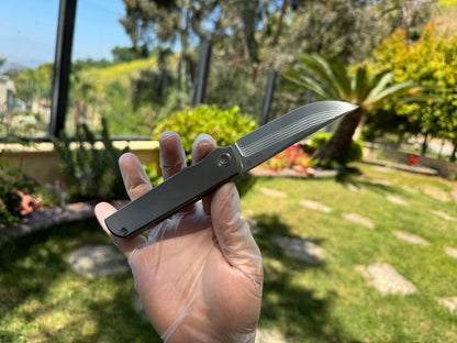 North Mountain Blade Kwaiken Salmon Layered Damascus - 3.4" ZDP-189 Core Steel Drop Point Blade, Titanium Handle