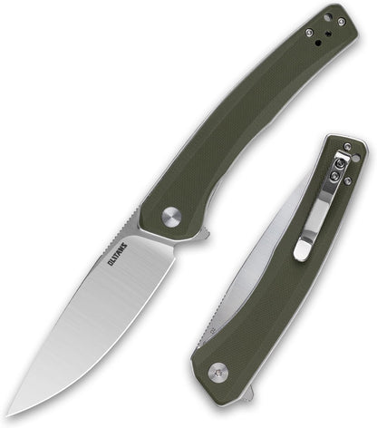 Olitans G066-AGW - 3.5" D2 Satin Blade, Green G10 Handle