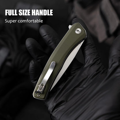 Olitans G066-AGW - 3.5" D2 Satin Blade, Green G10 Handle