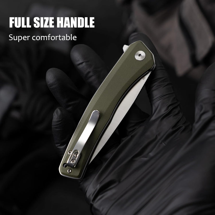 Olitans G066-AGW - 3.5" D2 Satin Blade, Green G10 Handle