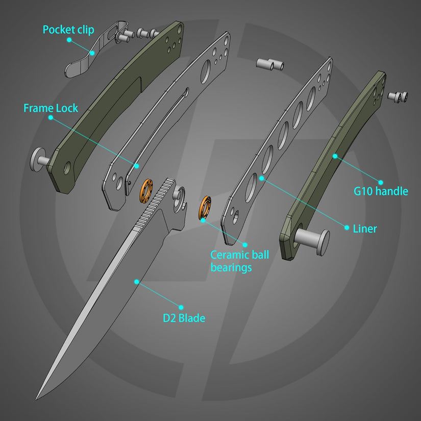 Olitans G066-AGW - 3.5" D2 Satin Blade, Green G10 Handle