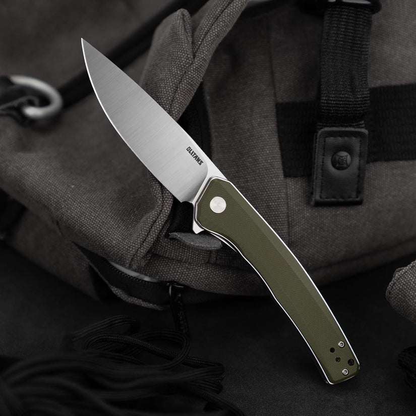 Olitans G066-AGW - 3.5" D2 Satin Blade, Green G10 Handle