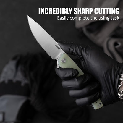 Olitans G066-NGW - 3.5" D2 Satin Blade, Jade G10 Handle