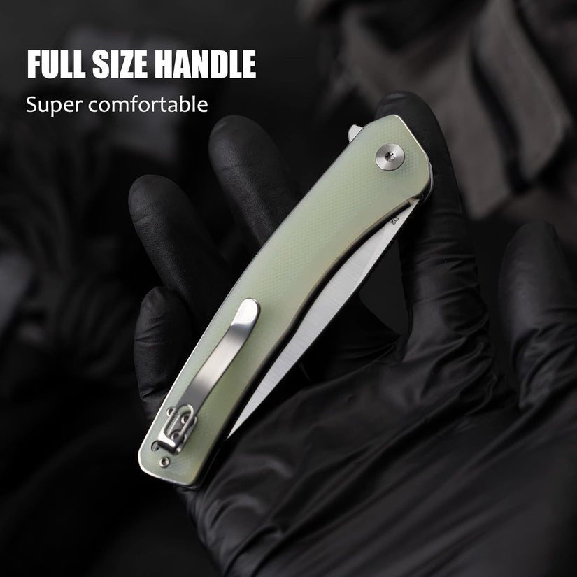 Olitans G066-NGW - 3.5" D2 Satin Blade, Jade G10 Handle