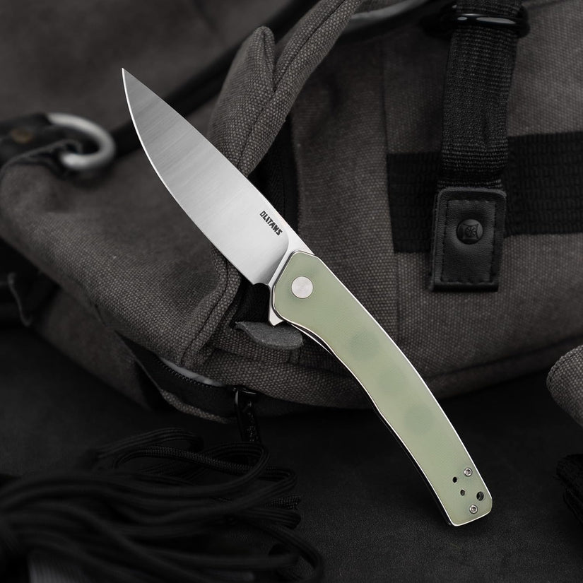 Olitans G066-NGW - 3.5" D2 Satin Blade, Jade G10 Handle