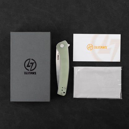 Olitans G066-NGW - 3.5" D2 Satin Blade, Jade G10 Handle
