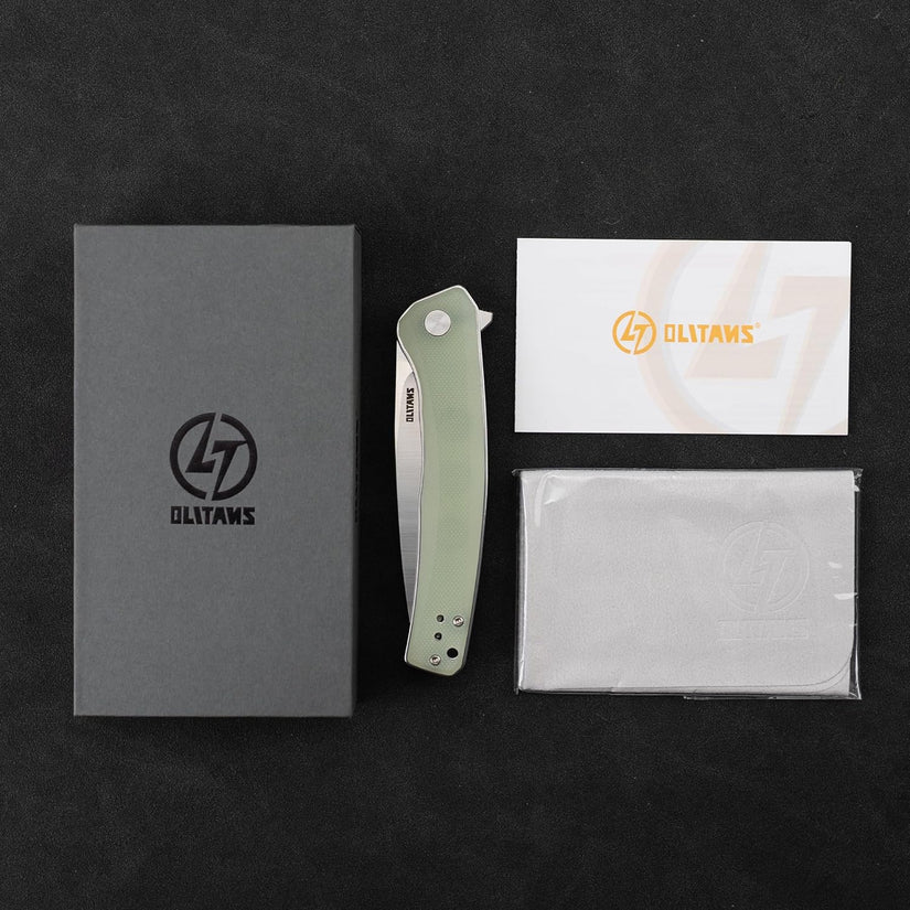 Olitans G066-NGW - 3.5" D2 Satin Blade, Jade G10 Handle