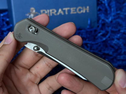 Piratech Kraken/Tsunami - 3.22" S90V Hand Strip Satin Sheepsfoot Blade, Mag-Snap Bead Blasted Titanium Handles