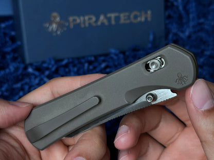 Piratech Kraken/Tsunami - 3.22" S90V Hand Strip Satin Sheepsfoot Blade, Mag-Snap Bead Blasted Titanium Handles